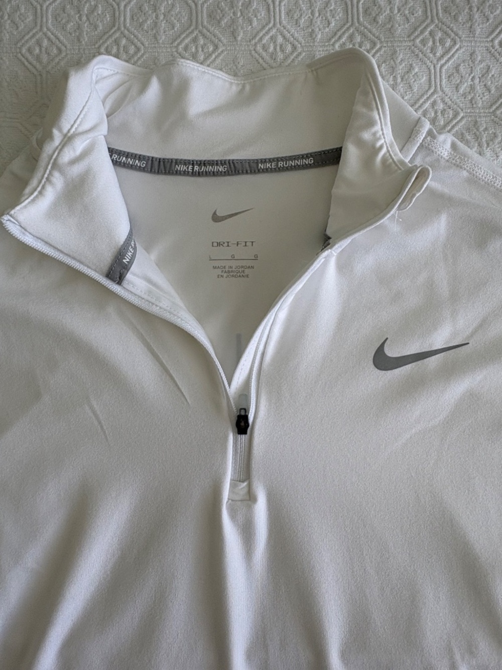 Nike Women's Dri-FIT Quarter-Zip Running Pullover White Thumbholes Size L